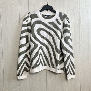 Love Ellie Green White Puff Sleeve Sweater XL NWOT